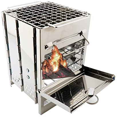 Abcsea 1 Pcs Réchauds de Camping en Acier Inoxydable, Réchaud de Camping Portable avec Narbecue Grille, Poêle Pliable pour le Plein Air et la Randonnée, Camping Poêle à Bois Portable