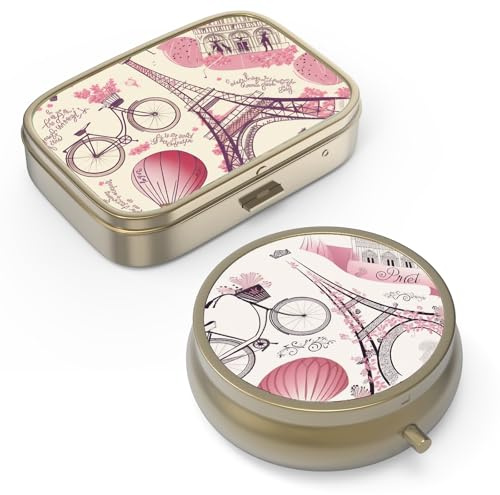 2 x Retro-Pillendose mit Spiegel, für Handtasche, Tasche, Bronze, Vitamine, Fischöl, Nahrungsergänzungsmittel, Pillen, Reisegeschenk