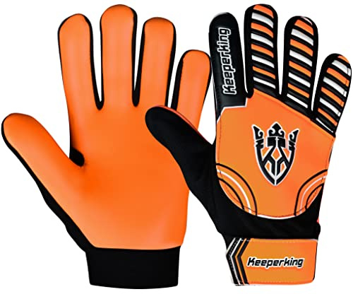 Keeperking Junior målvaktshandskar för pojkar och flickor, fotbollsspelarhandskar (7, orange/svart/orange)