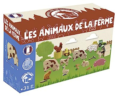 Jeujura - Animaux de La Ferme en Bois - Jeu de Construction 3 Ans - 8270 | Accessoires jeux de construction ferme - Figurines d'Animaux et Décor - Jeu enfant - Imagination - Fabriqué en France