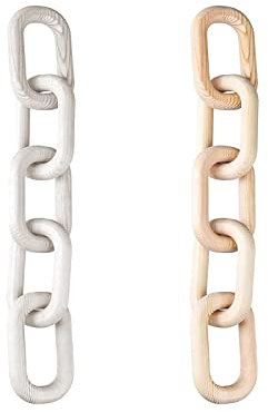 MISNODE 2 Pcs Wood Chain Link Decor, 5 Link Decoration Chain Wood Knot Decor, Boho Style Hand Carved Wood Link Chain for Bedroom Living Room Office Party