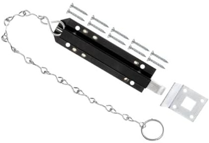TERF® Robuste Kettentürriegel, 200 mm, inkl. Befestigungsschraube, schwarze federbelastete Kettentürriegel für Garagenschrank, Gartenschuppen, Verriegelung, Türschloss – 1 Stück