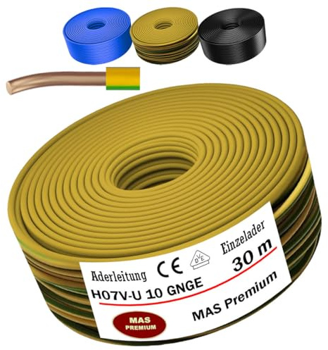 MAS Premium 5-100m Aderleitung Eindrähtig H07 V-U 4 6 10 16 Einzelader starr (H07 V-U 10 GNGE, 30m)