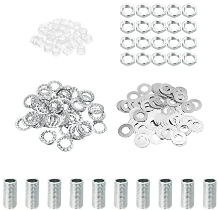 PATIKIL M10 Filetage 2cm Lampe Tige Filetée Trousse avec Écrous Blocage Rondelles, Assortiment de Fixations pour Lustre Plafond Luminaire Bricolage, Placage Zinc