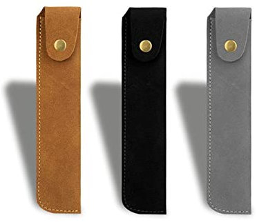 Naisfei 3 Stück Leder Stifttasche Vintage Etui Stiftehalter Kugelschreiber Handgemachte Federmäppchen Stiftehülle für Bleistift (Schwarz, Grau, Braun)