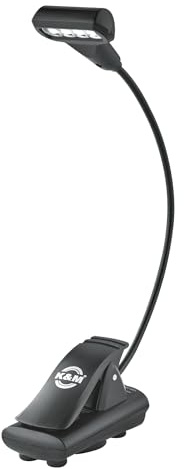 K&M 12274 Notenpultleuchte 4 LED T-Model FlexLight, Schwarz Kunststoff - Schwanenhals, Magnet, warmweißes Licht 2 Stufen