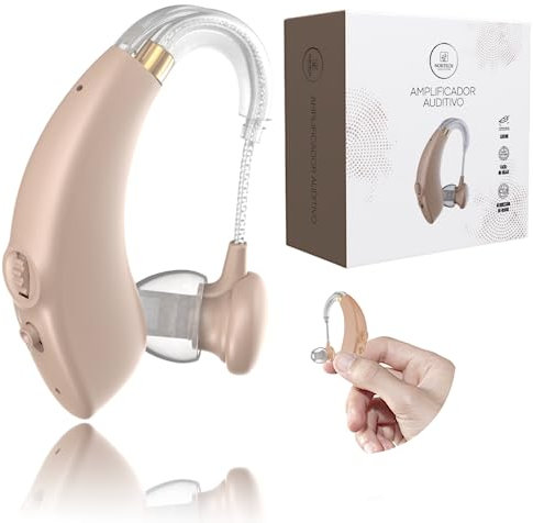 NORTECH INNOVATION® Amplificador Auditivo Recargable de Larga Duración, Amplificador de Sonido Recargable Inalámbrico, Amplificador Auditivo Universal, Mini Aparato Auditivo para Oír Mejor (Beige)