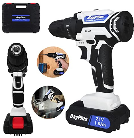Cordless Drill Driver Set, 21V Power Drill w/ 3/8'' Keyless Chuck, 25+1 Torque Setting, 2 Variable Speed, 29pcs Drill Bits, 1.5Ah Battery & Charger, 45N.m Max Electric Drill for Home DIY (White)