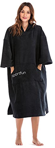 NUZAMAS Poncho de surf, peignoir à manches mi-longues, séchage rapide, serviette épaisse en velours, peignoir de plage en microfibre éponge absorbante pour le surf, la natation, le bain