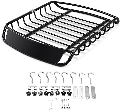 GYMAX Portapacchi da Tetto per Auto con Accessori Completi, Cesta da Tetto Universale in Ferro con Bordi Anticaduta, per Viaggio, Campeggio, 120 x 98 x 16,5 cm, Capacità di Carico 110kg, Nero