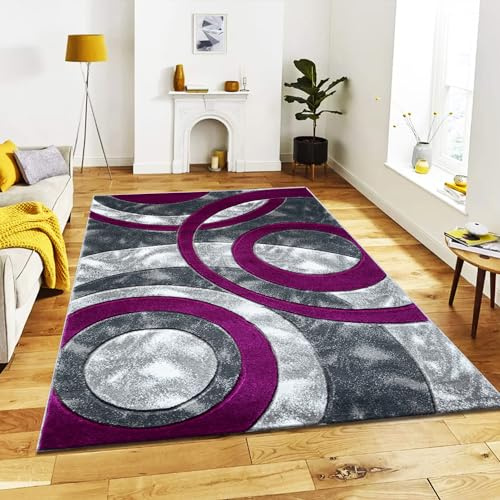 B&B Modern Living Room Rugs 120 x 170 - Super Soft High Dense Pile Washable Non Slip Thick Solid Color Area Rugs for Bedroom, Kitchen, Dining Room Purple - 120 x 170 cm
