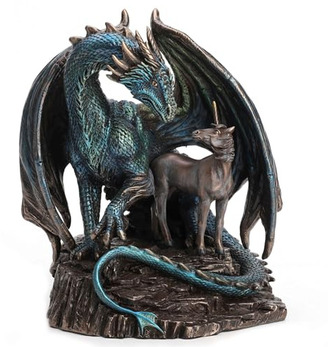 Veronese Design Lisa Parker Skulptur Drache Einhorn aus Kaltgussharz, Bronze-Finish, 17,5 cm
