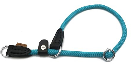Aiminto Braided Round Martingale Dog Collar, Training Collar with Slidable Stop Ring and Adjustable Stopper - Ideal for Small Dogs (S(1/4) - 14 Long, Light Blue)