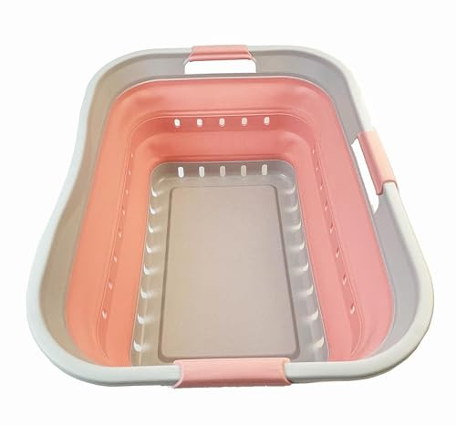SAMMART 42L Faltbarer Wäschekorb aus Kunststoff – Faltbarer Pop-Up-Aufbewahrungsbehälter/Organizer – tragbarer Wäschekorb – platzsparender (1, Grau/Quarzrosa)