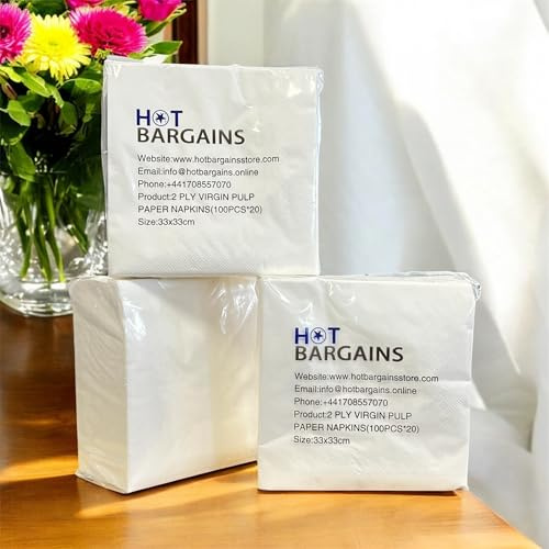 HOT BARGAINS Paper Napkins 2-Ply White 33 x 33cm 100 Count for Dining Events Service