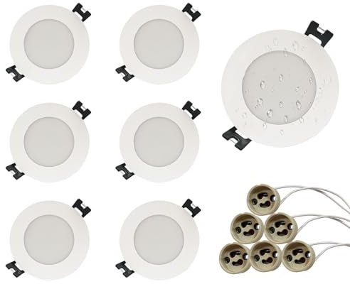GY 6er LED Einbaustrahler inkl. GU10 Fassung, IP65 Einbauleuchten Für Badezimmer Küche, LED GU10 Einbaurahmen Decken Spot Weiß Rund, Fassung für MR16 LED Leuchtmittel, 35° Schwenkbar