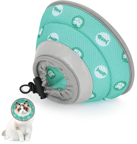 HAPPY HACHI Halskrause Katze, Weich Einstellbarer Halskrause für Katzen Katzenkragen Nach Operationen und Verletzungen, Verhindert das Lecken von Wunden Katzenkragen (Grün, S)