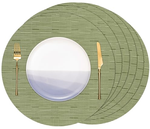 Banchif Platzsets abwaschbar Tischsets abwaschbar Rund 38 cm Platzdeckchen | Platzsets abwaschbar 6er Set Platzdeckchen PVC Rund rutschfest Tischsets abwischbar gewebte Vinyl (Grün)