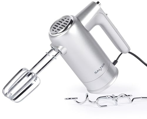 Salter EK5613BMMSVDE Aspen Mezcladora de Mano – Batidor Eléctrico para Hornear, Batidores y Ganchos para Masa, Base de Almacenamiento, 5 Velocidades con Función Turbo, Función de Expulsión, 300W