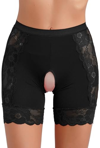 Rswnyirn Sexiga underbyxor för kvinnor, trosor med steg, öppen, korta shorts, boyshorts, ouvert, underkläder med spets, underkläder, nattkläder, svart, XL