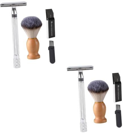 Healeved 2ensembles Set De Rasage Manuel Vintage Rasoir Double Lame Avec Brosse à Barbe Et Lames De Rechange Pour Voyage Et Usage Domestique
