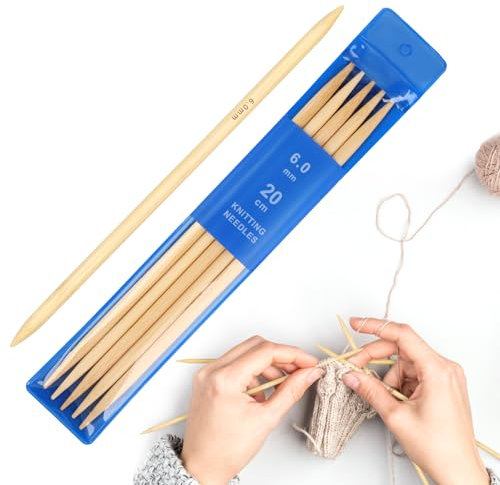Coopay 5 Stück Bambus Nadelspiel 6,0 mm Stricknadeln Set, 20 cm Länge Stricknadeln für Socken, Schals, Mützen, Haustier, Pullover, Socken stricken für anfänger, Sockennadeln 6,0 mm