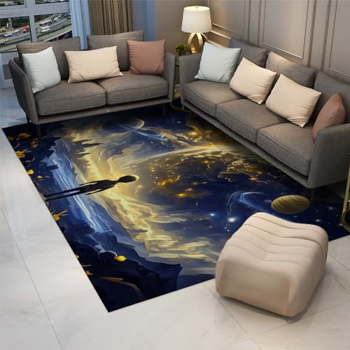 BYLEEHOMED Universe Starry Sky Night Extra Soft Comfy Area Teppich Planets Lake Mountain Indoor Teppiche Rutschfester Teppich für Schlafzimmer Wohnzimmer 180x240cm