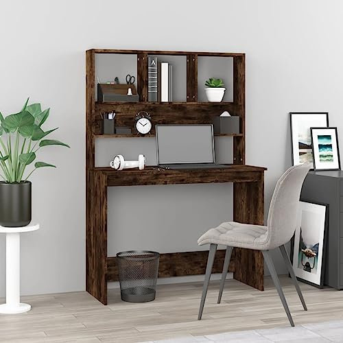 DYRJDJWIDHW nähtisch,jummico höhenverstellbarer Schreibtisch,Study Table,Schreibtisch mit Regal Räuchereiche 102x45x148 cm HolzwerkstoffGeeignet für Büro, Arbeitszimmer, Schlafzimmer