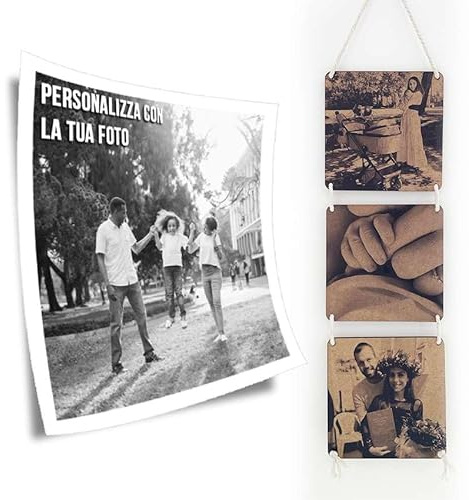 CUSTOMIZZA - Quadro Personalizzato in Legno con Foto Stampa su Legno Naturale, Idea Regalo Unica e Elegante per Casa e Ufficio tris bianco e nero