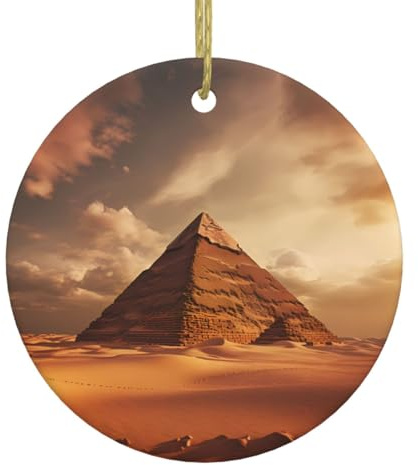 WHJSHOP Decorazione natalizia rotonda in ceramica per centri commerciali, supermercati, negozi, case, piramide egiziana con stampa desertica
