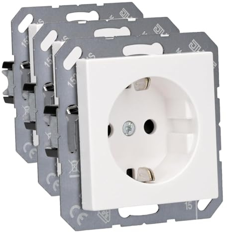 Jung 1520 KI WW Schuko 16 A 250 V mit Berührungsschutz Serie A alpinweiß, (A520KIWW) Steckdose Kinderschutz (Packung mit 3)
