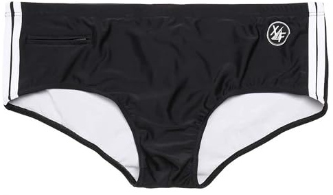 Maxfort Costume da Bagno Uomo Taglie Forti, Slip Nero con Strisce Bianche, Elasticizzato, Fino a 10XL (IT, Testo, 4XL, Regular, Regular, Nero)