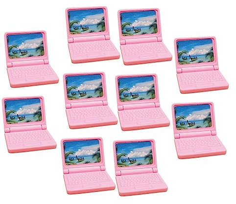 ibasenice 10pcs Dollhouse Mini Laptop Accessories Miniature Computer Plastic Pink Scene Simulation Notebook for Micro Landscape Decor