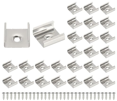 PATIKIL LED Strip Clips, 30pcs Stainless Steel Mounting Brackets Fixing Clip Clamp Support Holder with Screws for 18mm LED Strip Lighting Cable