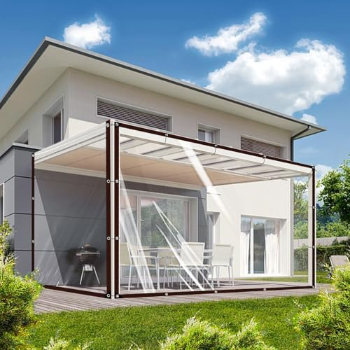 Plane Wasserdicht Transparent mit ösen,Durchsichtige Plane,Mehrzweck Abdeckplane Transparent Wasserdicht, Abdeckplane Durchsichtig für Gartenmöbel,Balkone,Regenschutz Windschutz, mit Bindeseil, 2x2m