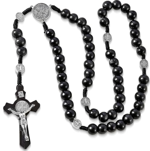 GVEYIQK Collar de Rosario con Cruz Católica, Rosario Católico, Collar de Cuentas de Oración Católico con Medalla Crucifijo, para Cristianos Católicos Comunión Religiosa, Bautismo, Misa, Biblia