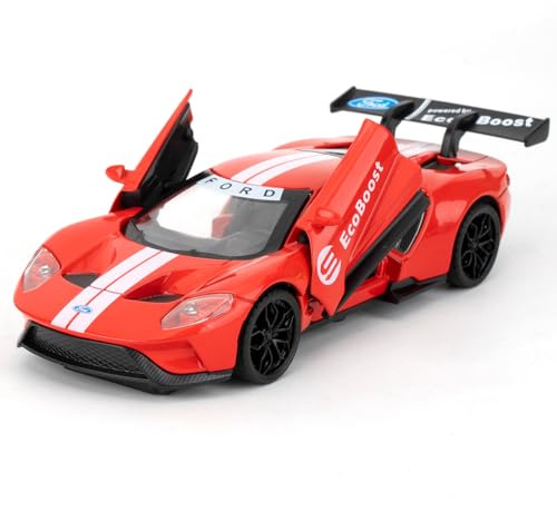 imtfzct 1/32 Ford GT Spielzeugauto, Modellauto aus legiertem Stahl, Sound- und Licht-Spielzeugauto mit Pull-Back-Funktion, Sammlergeschenk für Kinder von 3-10 Jahren(rot)