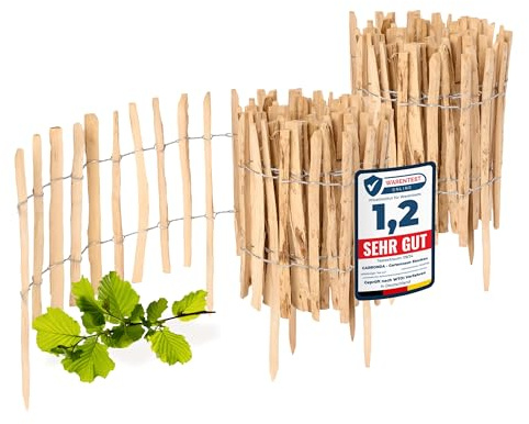 Garronda Staketenzaun Beeteinfassung Haselnussholz 2Stk 35 x 500 cm GD-0156 | Gartenzaun zum Stecken, Steckzaun, Holzzaun und Beetumrandung für Wege, Rabatten und strukturierte Bereiche im Garten