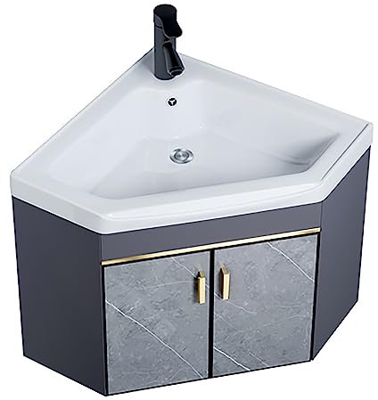 DECAKE Mobiletto per Bagno Piccolo, mobiletto da Parete, lavabo angolare con scolapiatti e Rubinetto per Acqua Calda e Fredda, mobiletto per Bagno con lavabo Combinato per Piccoli spazi.