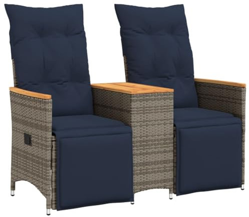 vidaXL Gartensofa Verstellbar 2-Sitzer mit Tisch Grau Poly Rattan
