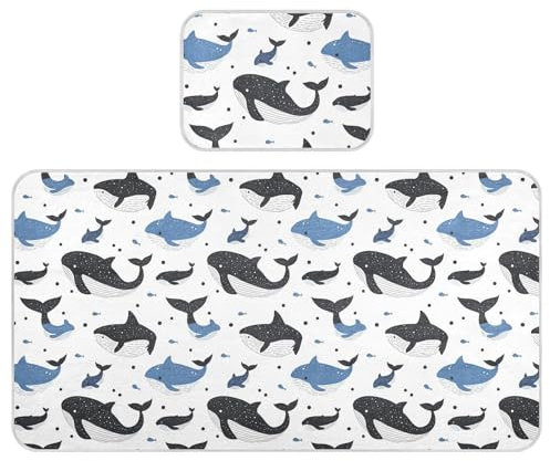 Kühlende Baby-Matratze für Stubenwagen, 71,1 x 132,1 cm, saugfähig, Cartoon-Motiv, blau-schwarz, Wal-Betteinlagen, Einweg, für Kinder, Erwachsene