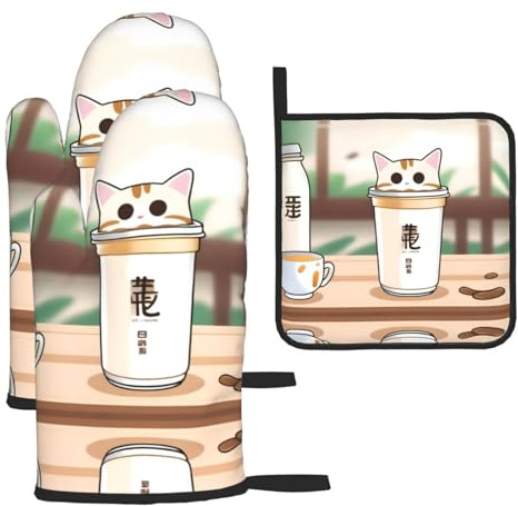 WZYWHJ Lot de 3 maniques en forme de chat - Tissu épais, durable et imperméable pour la protection contre la chaleur