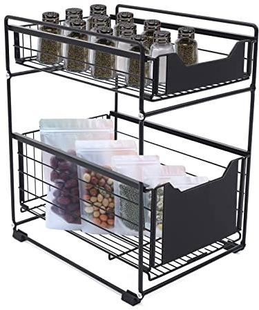 Wulimasun 2 Livelli Ripiani di Stoccaggio,sotto la Cucina lavello Mensola Bagno Armadio Scaffale Armadio Organizzatore Titolare,per Cucina, Bagno