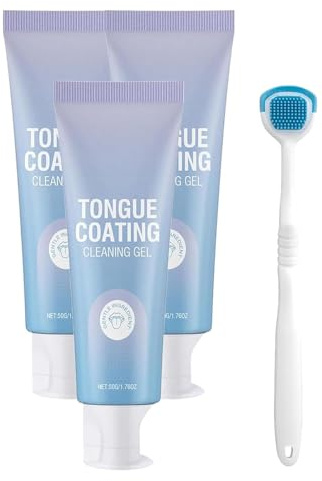 Zungenreinigungsgel-Set, Zungenreiniger-Gel mit Bürste, für einen frischen Mundgeruch. Mundspülung mit Minze für frischen Atem.