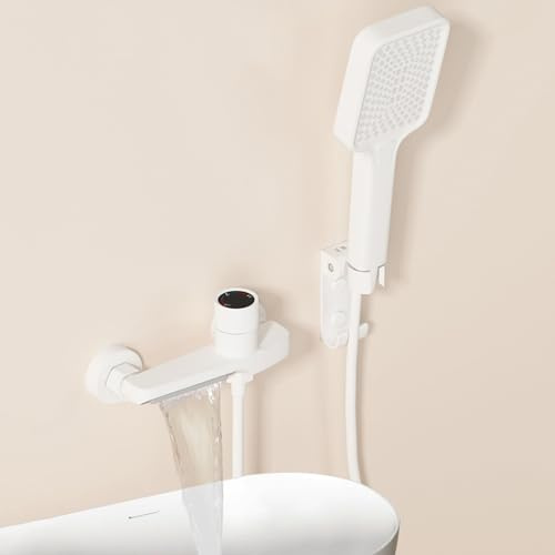 Grifo Cascada Pared Blanco Lechoso 4 Modo Grifo Bañera y Ducha con Alcachofa,Leche Blanca