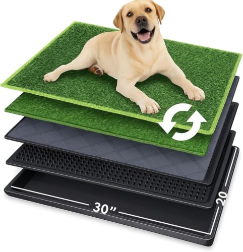Toilette per Cani 76×51 cm, Tappetino in Erba Sintetica con Sistema a 5 Strati e Vaschetta, 2 Ricambi Inclusi, Lavabile, Antiscivolo, Anti-Odore, per Interno e Balcone