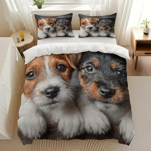 Pfofrlofafa Puppy Duo Bedding Comforter Sets Bedding Set 3 Pieces (1 Duvet Cover 2 Pillowcases) with Zipper Closure Lightweight