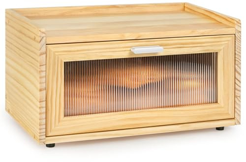 Sunhoo Bread Box for Kitchen Countertop Stackable Pine Wood Bread Bin Large Breadbox with Magnetic Acrylic Door Vintage Food Storage Container for Sourdough Pastries Snacks Easy to Put up (Yellow)