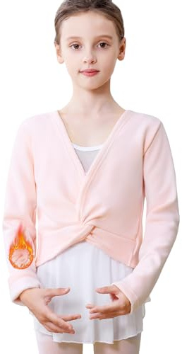 Monbessi Ballettjacke Mädchen Langarm mit Flauschiger Futterung Ballett Wickeljacke Baumwolle Ballett Jacke für 3-12 Jahren