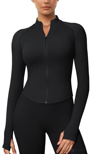 ZAAYO Sportshirt Damen Langarm Sport Oberteil Gym Top mit Reißverschluss